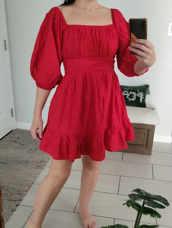 Hello Molly Dresses & Skirts - Hello Molly Red Square-Neck Puff-Sleeve Mini Dress